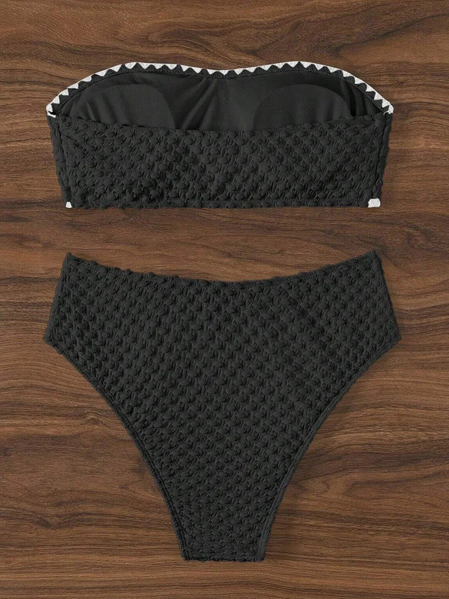 XS - L Wrinkled Strappy Bandeau High Waist Bikini Female Swimsuit Women Swimwear Two-pieces Bikini Set Bather Bathing Suit Swim