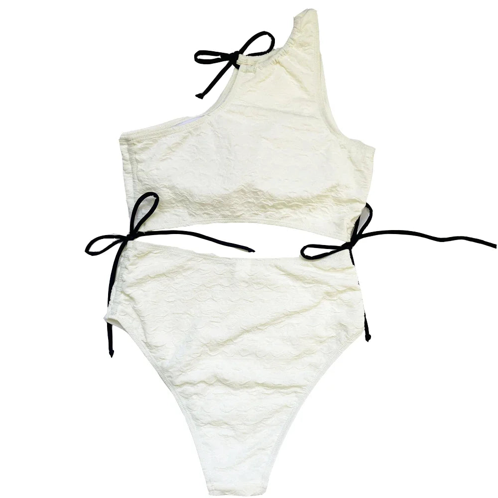 Sexy White High Waist Swimwear String Lace Up Bikinis Sets Woman 2026 Asymmetric Neck Swimsuits Bathing Suit Bikini Mujer Bather