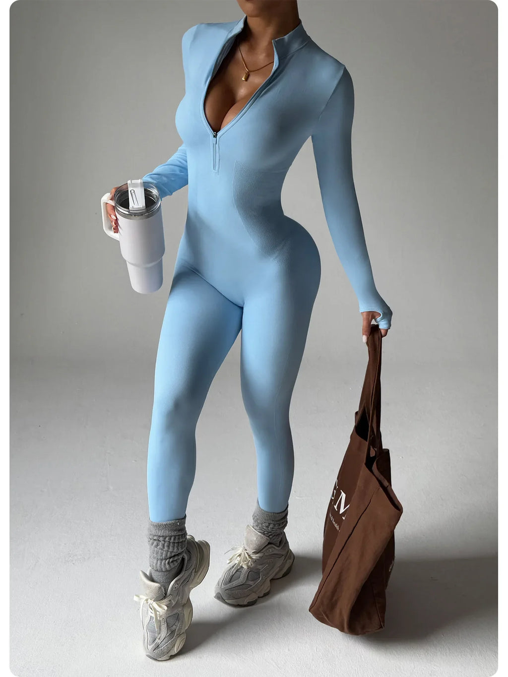 High Elasticity One-Piece Fitness Bodysuit Seamless Yoga Training Suit Butt-Lifting Zipper Design for Women's Active Wear