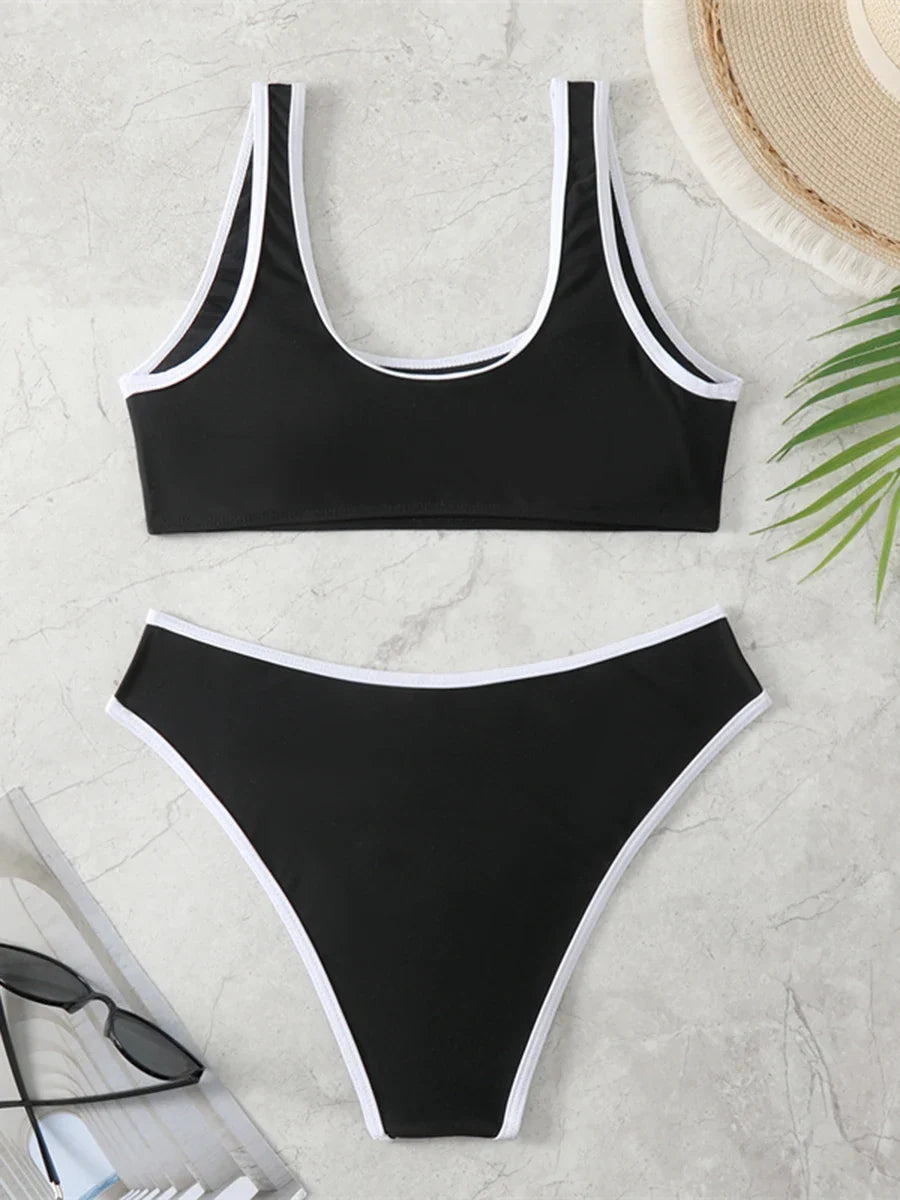 2026 Solid Sporty Two Piece Bikini Swimsuit Women Swimwear Female Bathers Bathing Swimming Swim Suit Beachwear