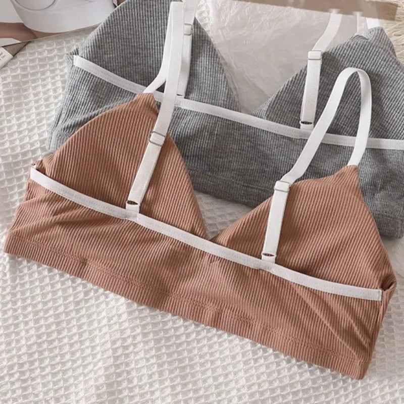 Women Cotton Bra And Panties Set Low Rise Briefs Panties Non-Wire Vneck Bras Sexy Lingerie Push Up Brassiere Female Underwear