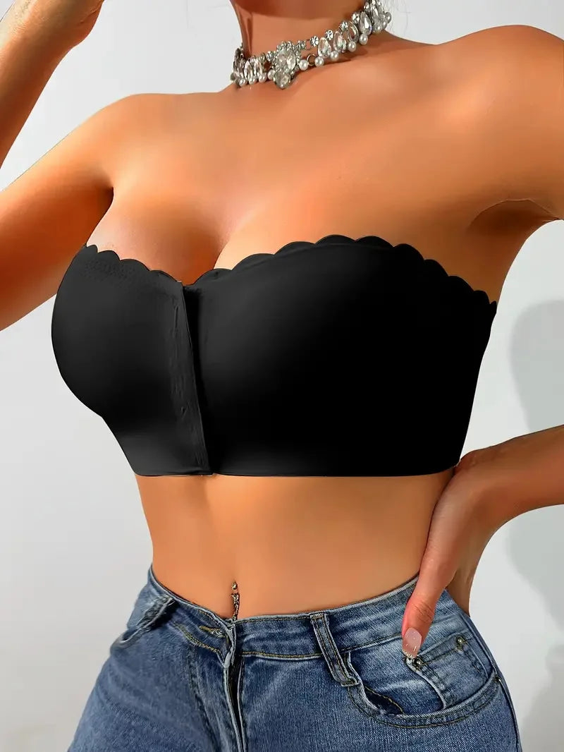 Solid Seamless Strapless Front Closure Wireless Strapless Bra, Sexy Comfy Push Up Bra, Women's Lingerie & Underwear