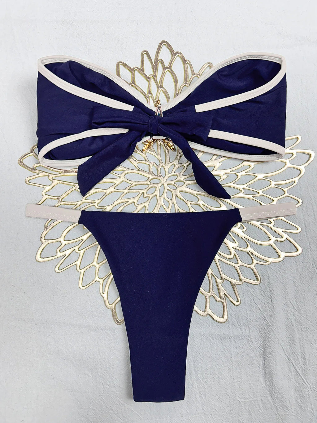 Sexy Bandeau Bikini Set 2026 Women Coffee Starfish Ornament Push Up Thong Swimsuit Brazilian Beach Bathing Suit Micro Swimwear