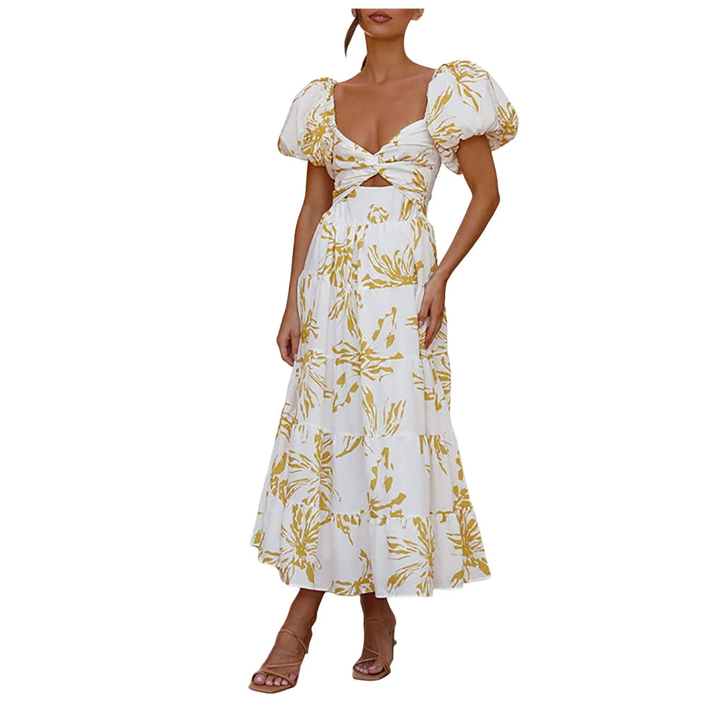 Sexy Dresses For Women Summer Trendy Boho Floral Printed Short Sleeve Vestido Seductive Off Shoulder Knee Length Dress For Woman