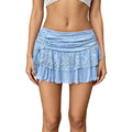 2026 Summer Women Mini Skirt Lace Floral Tiered Ruffle Low Waist Side Drawstring Going Out Cake Skirts