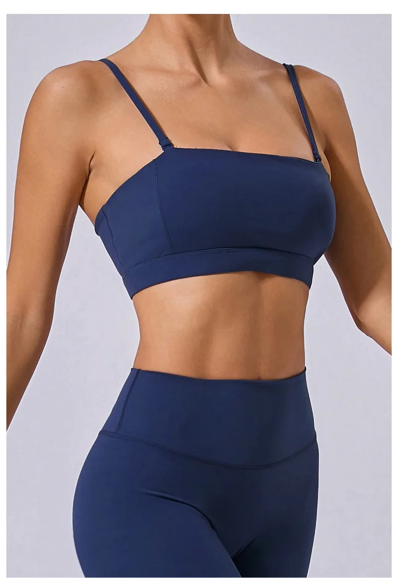 Women Yoga Bra Removable Shoulder Strap Anti-Slip Bra Wrap Chest Dual-Use Sports Yoga Wear Outside Running Fitness Top