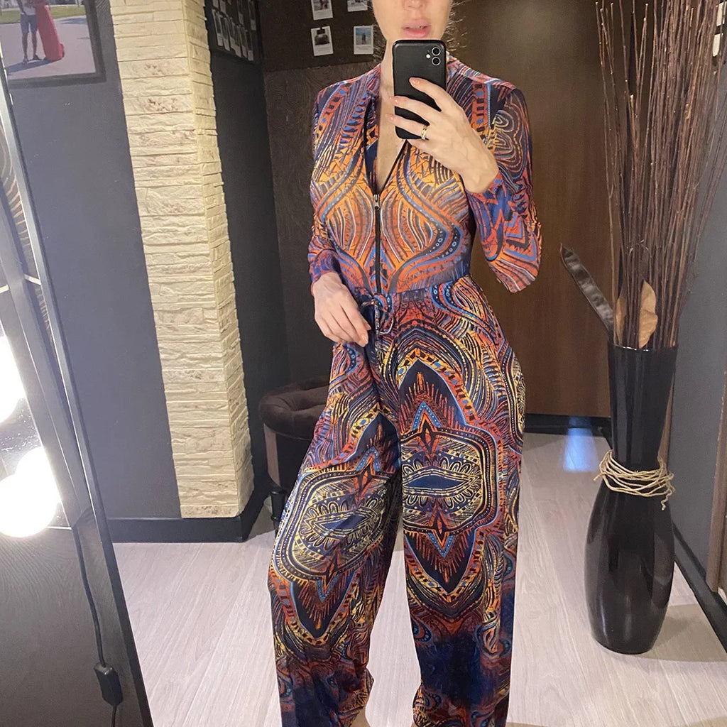 XS - XXL Printed Long Sleeve With Pants Women Swimwear One Piece Swimsuit Female Zipper Padded Bather Bathing Suit Swim V7094