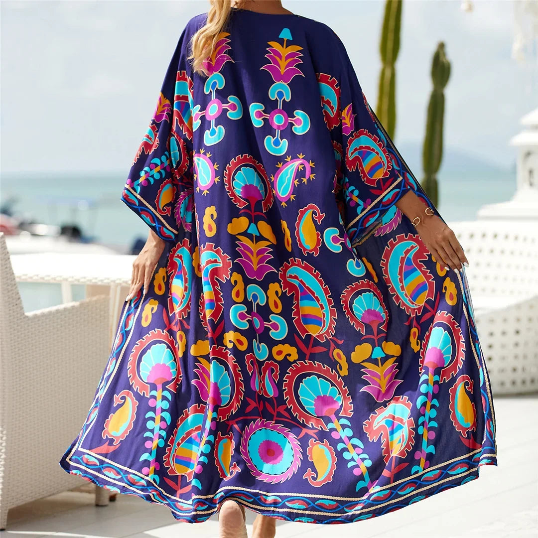 13 Colors Printed With Belt Crochet Knitted Tunic Beach Dress Beach Wear Beachwear Beach Cover Up Cover-upsFemale Women V7201