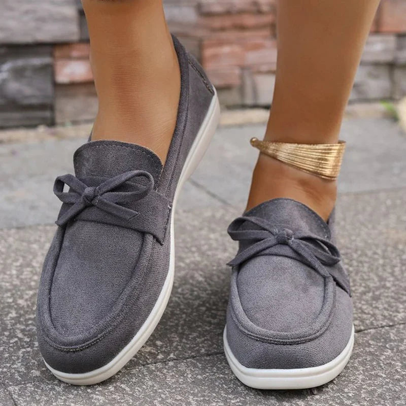 Solid Color Faux Suede Flat Shoes Women Spring Autumn Plus Size Bowknot Flats Woman Round Toe Non Slip Casual Shoes Female