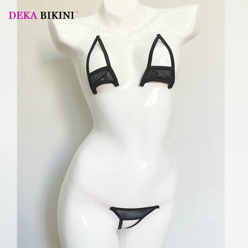 DEKA Women Hollow Out Seamless Mesh Mini Micro Bikinis Set Open Crotch Transparent Swimsuit Beachwear Sunbath Exotic Lingerie