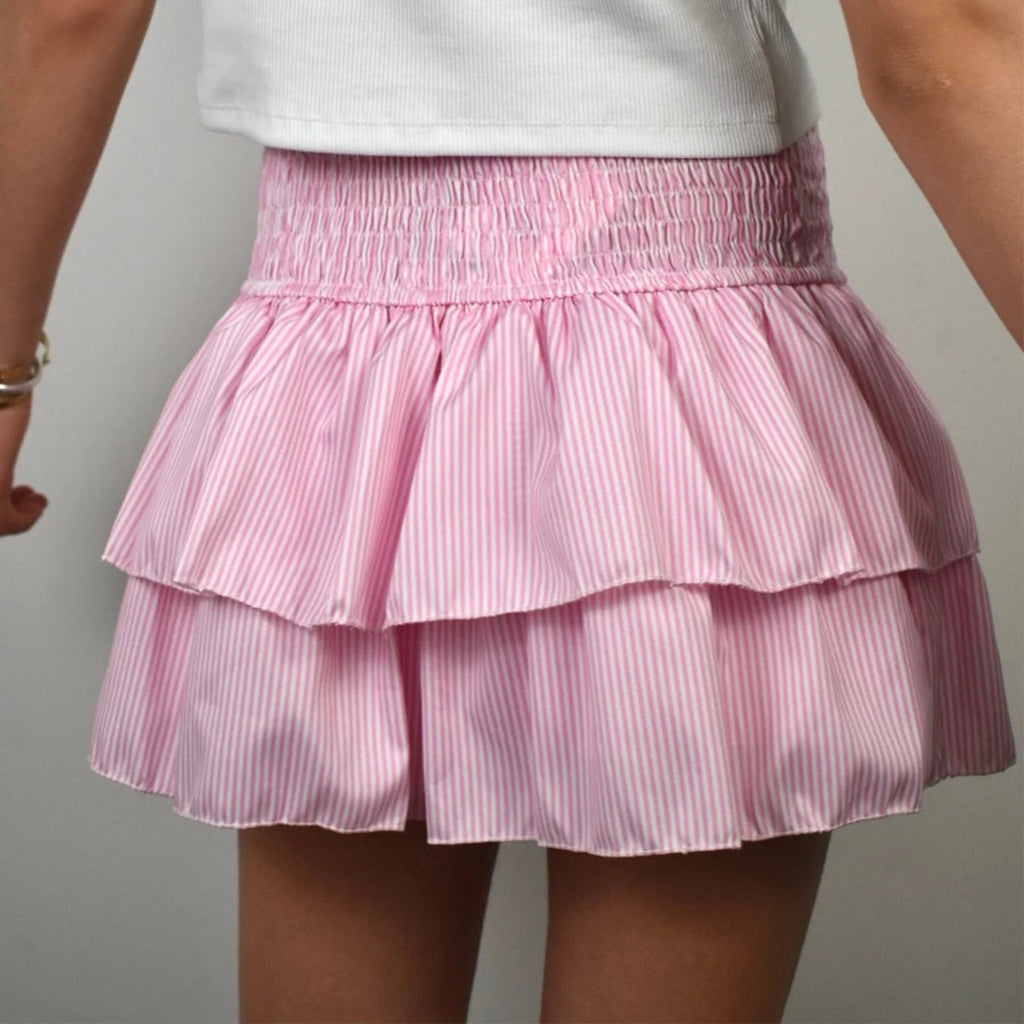 Women Vintage Mini Skirt Elegant High Waist Pleated Printed Ruffled Layered Skirt Summer A-line Skirt Streetwear