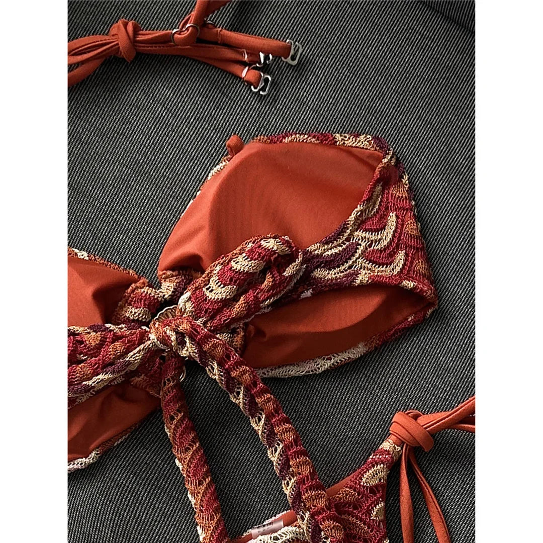 Printed Halter Bandeau Bikini Female Swimsuit Women Swimwear Two-Pieces Bikini Set High Leg Cut Bather Bathing Suit Swim V8338
