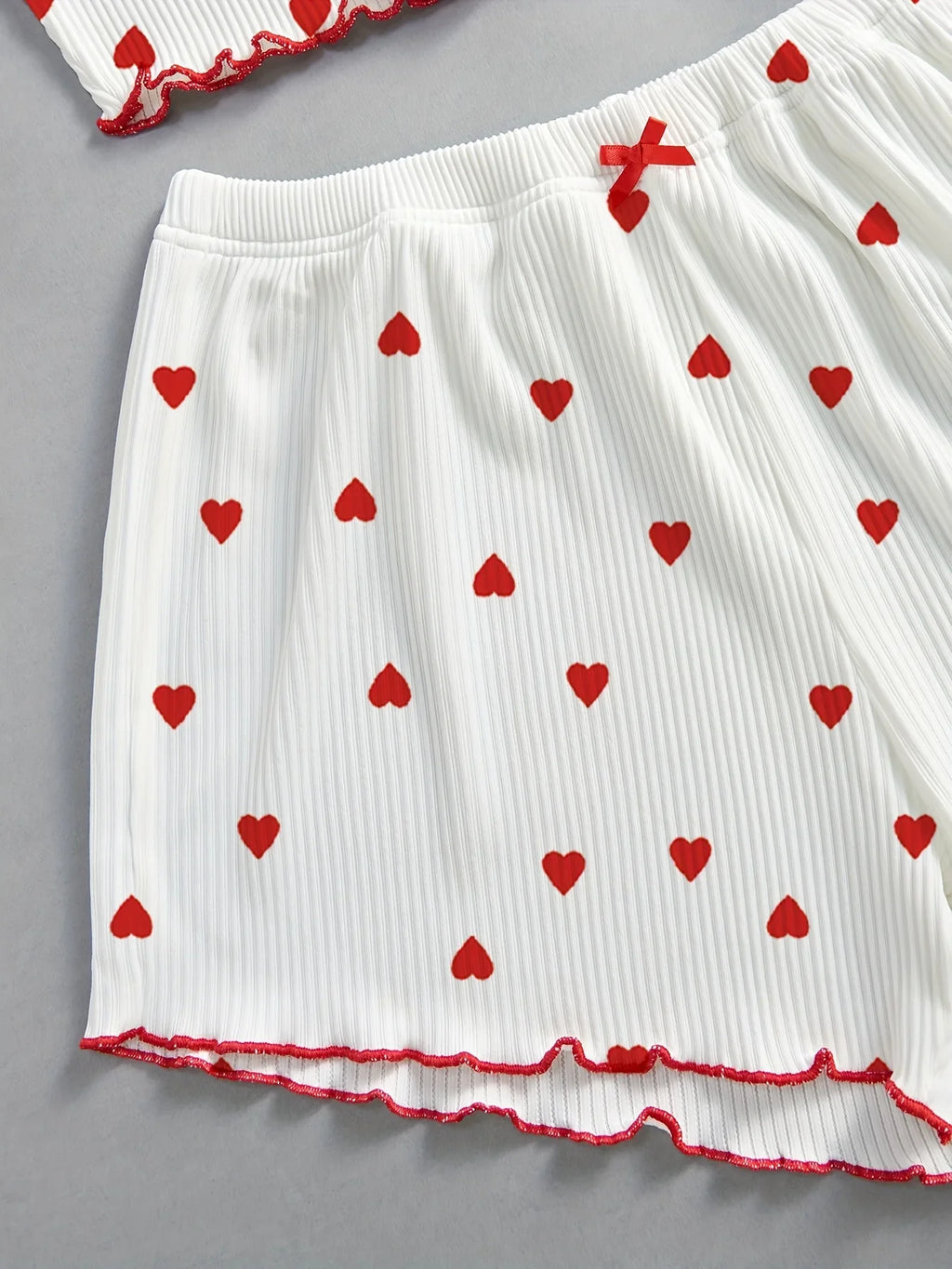 Valentine's Day Love Print Bow Dipped Crop Tops and Shorts Set Women Sexy Pajamas Sets Summer Casual Loungewear Home Clothes