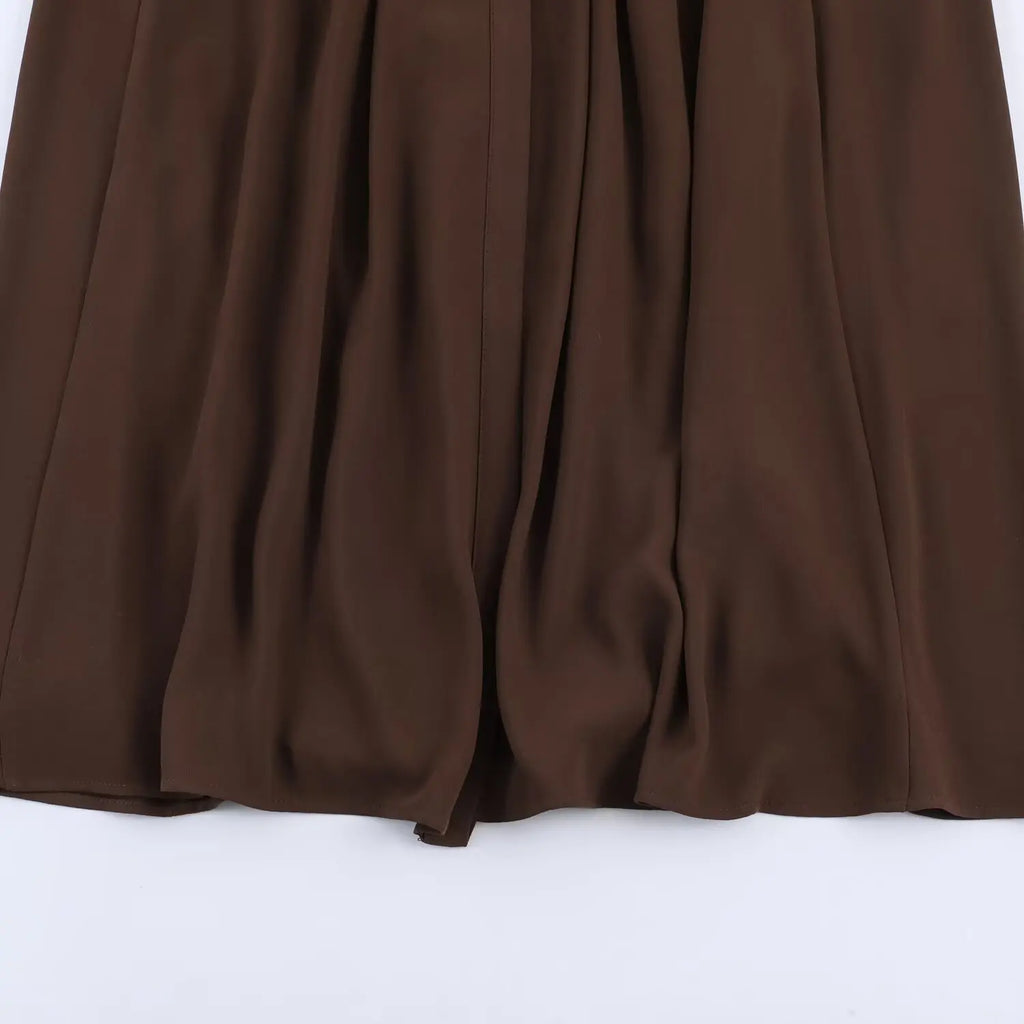 Women's Fashion Midi Dress Brown Sleeveless Shirt Dress For Women Shoulder Details Buttoned Waist Button Elegant For Wear PS9Y
