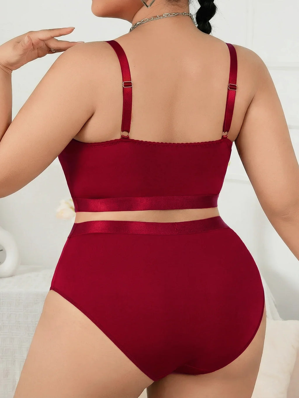 Women’s Sexy Red Lingerie Set, Plus Size Smooth Lace Push Up Bra, Thin Sheer Underwear Set for Big Bust