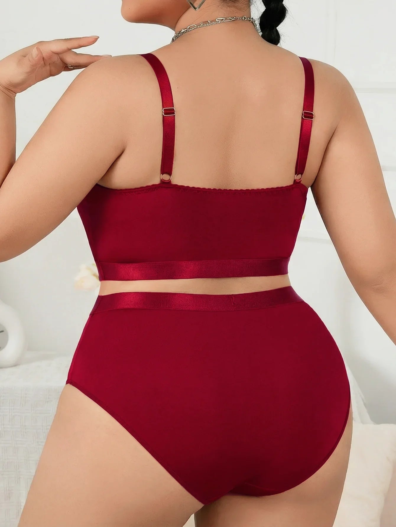 Women’s Sexy Red Lingerie Set, Plus Size Smooth Lace Push Up Bra, Thin Sheer Underwear Set for Big Bust