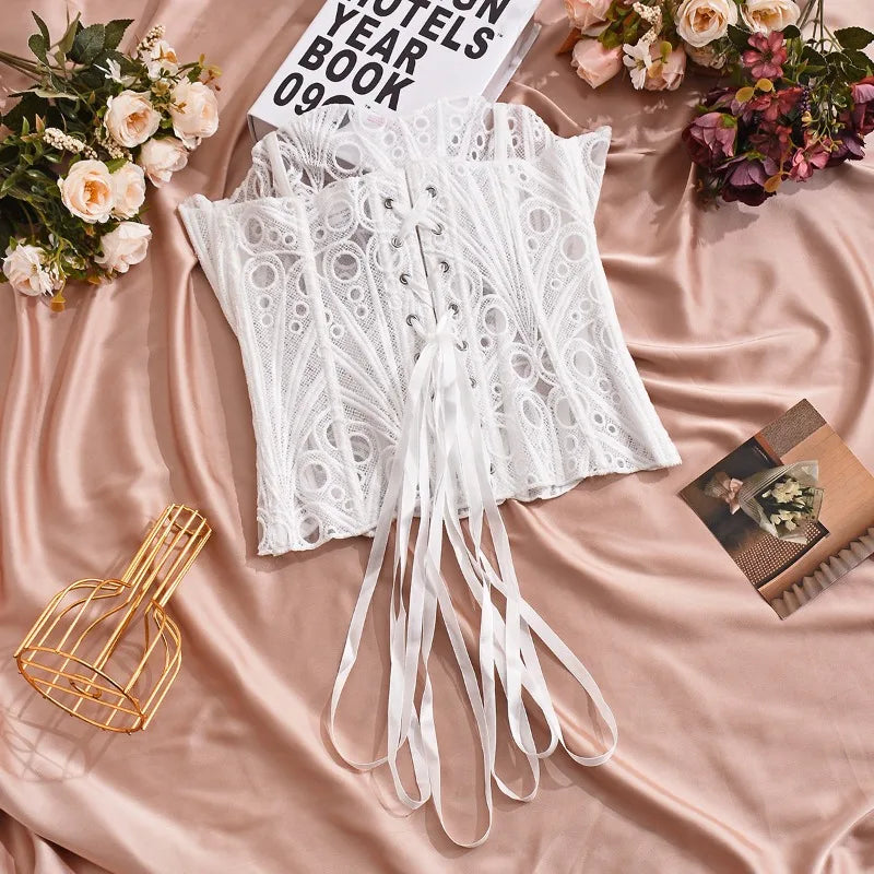 Toucheart Hot Girl Suspender Sexy Top with Fishbone Corset Intimate Hollow See-through Lace Classic Romantic Retro Palace Corset