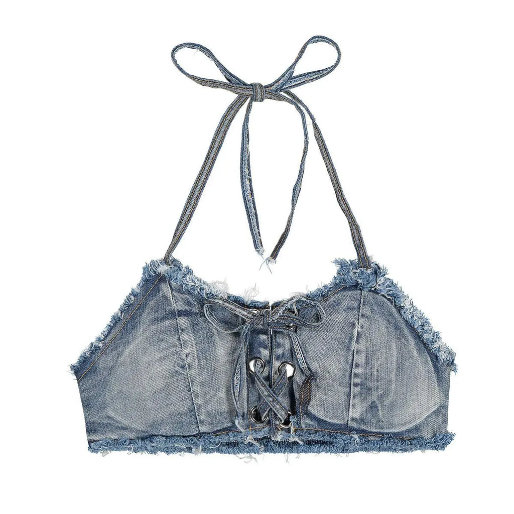 DEKA Women's Bandage Denim Bikini Set Summer New Jeans Shorts Swimwear Bra Beach Play and Bar Nightclub Swimsuit