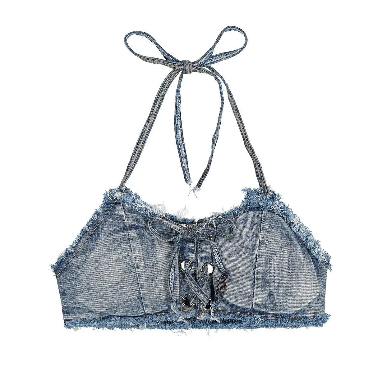DEKA Women's Bandage Denim Bikini Set Summer New Jeans Shorts Swimwear Bra Beach Play and Bar Nightclub Swimsuit