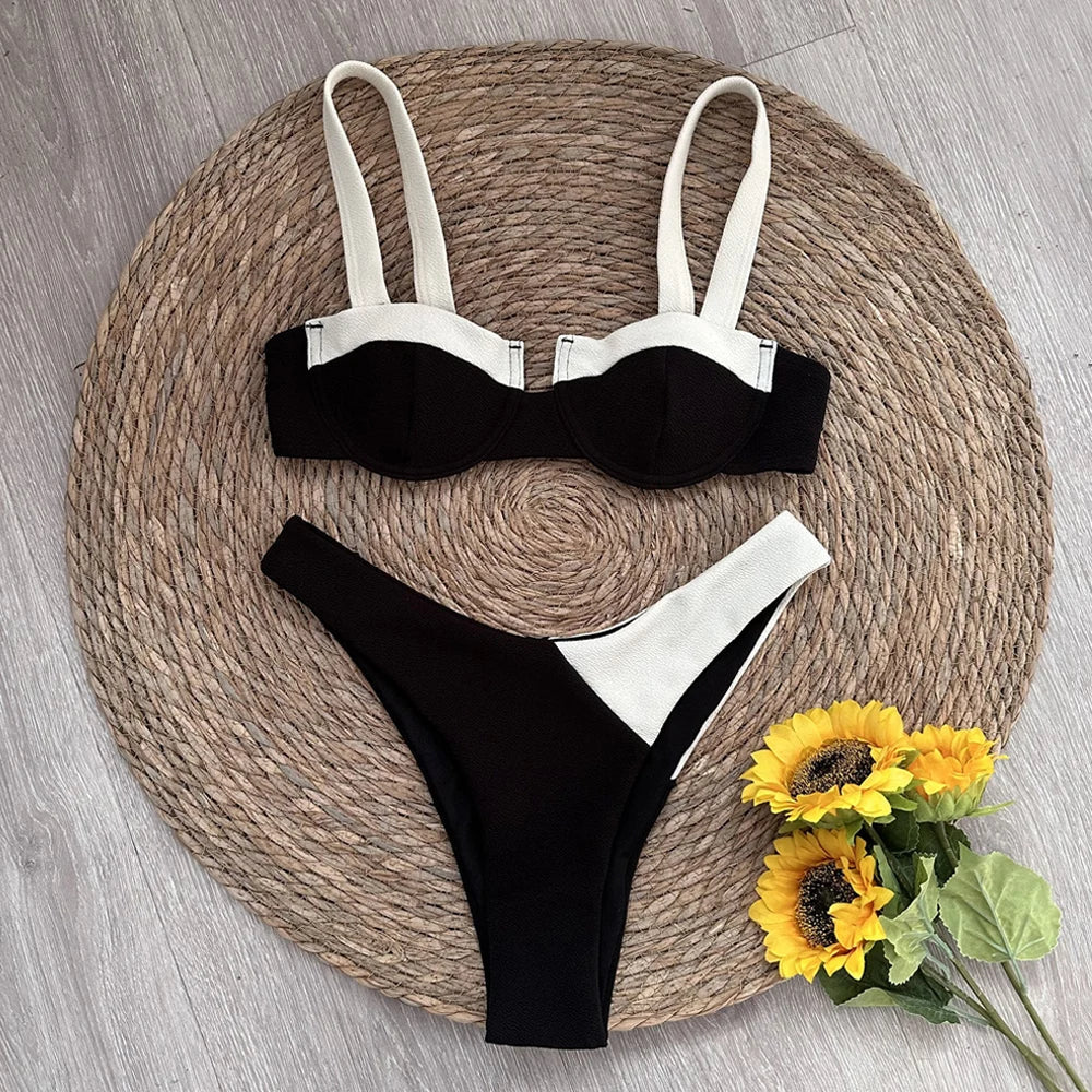 Push Up Solid Patchwork Bikini 2023 Sexy Women Swimsuits Female Swimwear Micro Bikini Set Brazilian Biquini Beachwear Swim Suit