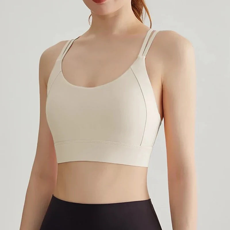 Women's yoga sports bra, integrated color blocking design with buckle sports bra