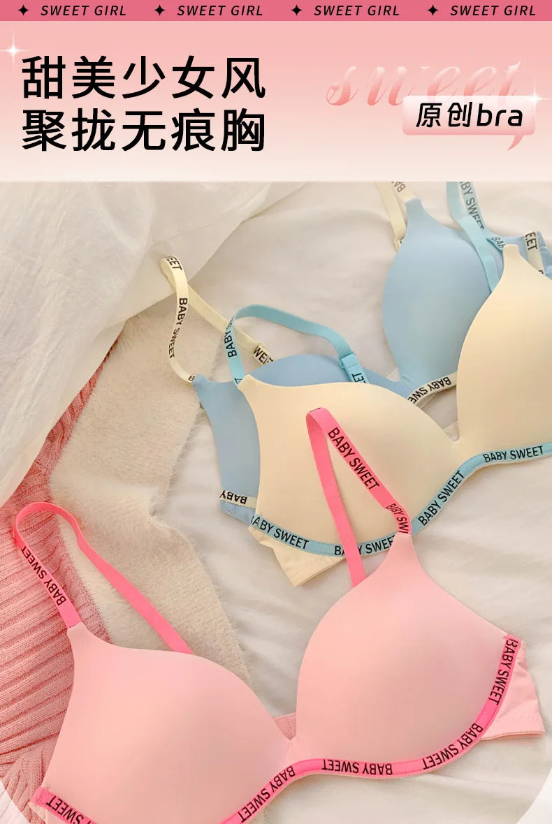Wireless Non Padded Bra Set for Small Bust Seamless Comfort Bralette & Briefs Pure Elegant Ladies Intimates Teen Girls Underwear