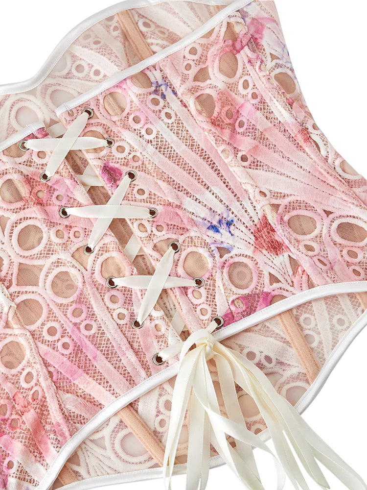 European and American waist cinching jacquard court corset abdominal and chest support tight fitting shapewear bone suit summer