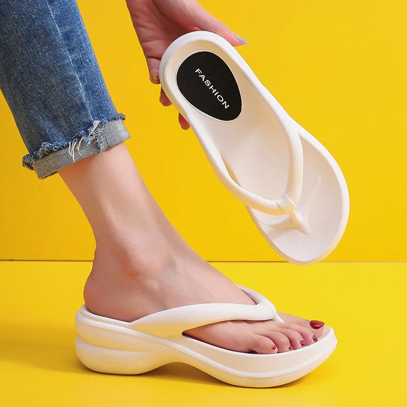 Thick Sole Wedges Flip Flops For Women 2025 Summer Clip  Platform Sandals Woman Non-slip Beach Slippers Girls Outdoor Slides