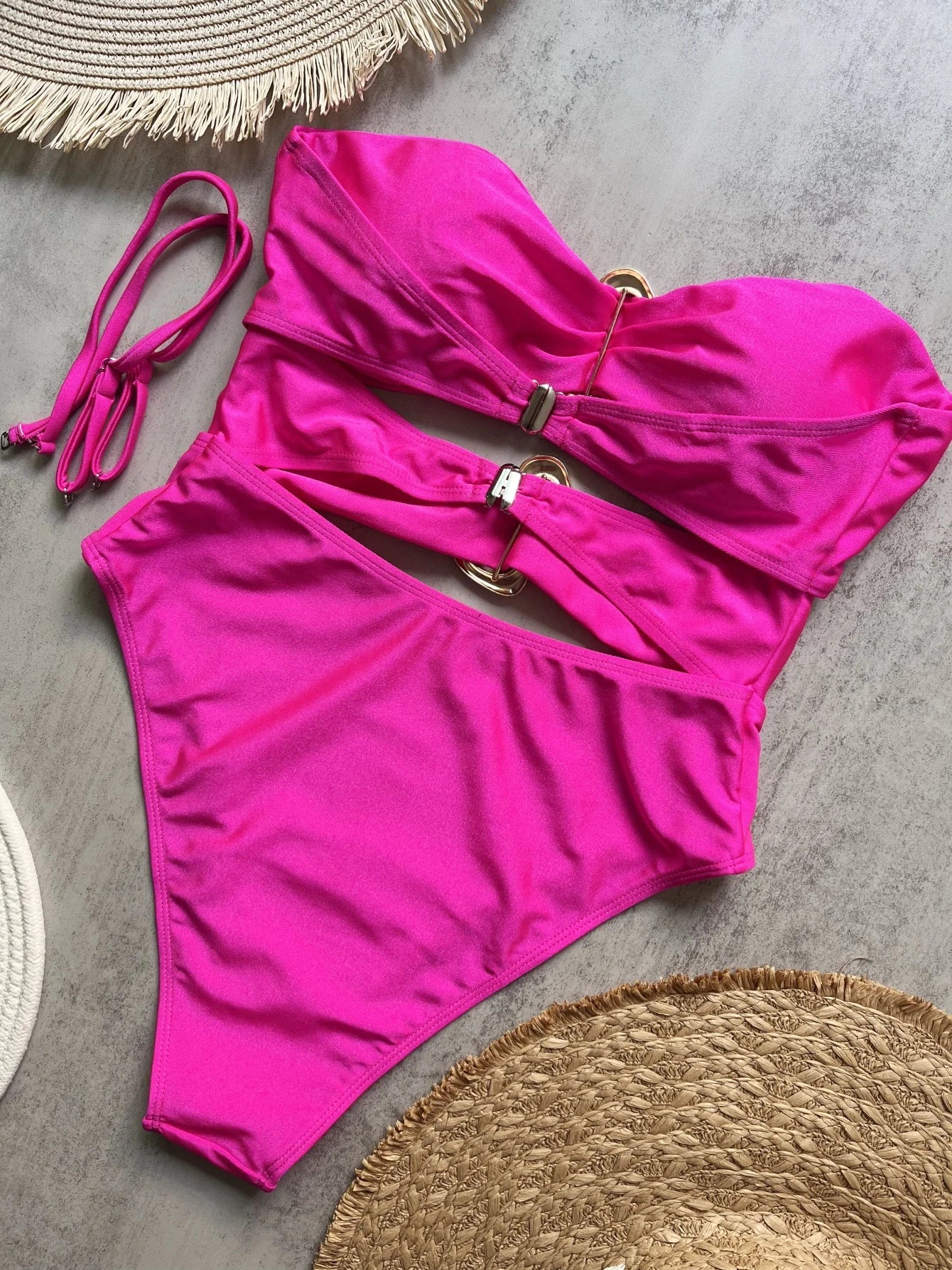 Sexy Red One Piece Swimwear Women Removable Shoulder Strap Ring Linked Bikini Monokini 2026 Backless Hollow Out Beach Swimsuit