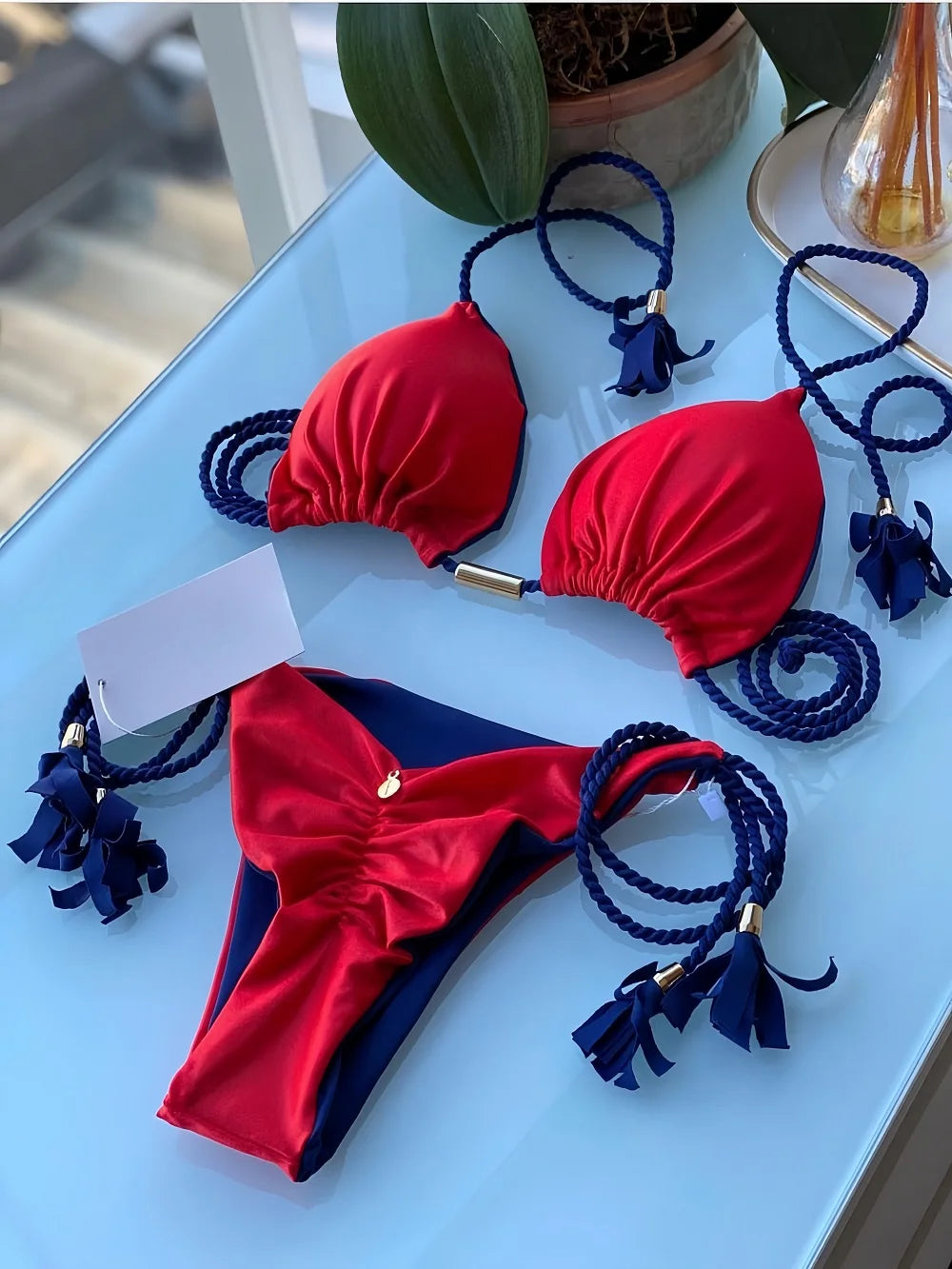 Sexy Solid color Women's Swimsuit Two-piece Triangle Swimwear Braiding rope Bikinis Set Beach Bathing Suit Brazilian Biquinis