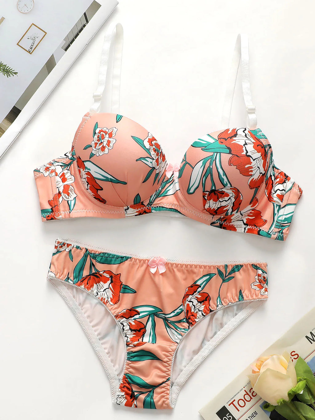 party print 2-piece braissere fashionable Island vacation pull up women's Lingerie bra with steel support sexy underwear A2138