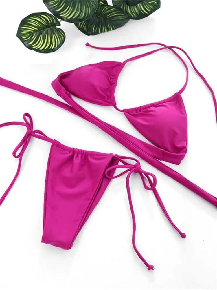 Sexy 12 Color Halter Mini Micro Thong Bikini Female Swimsuit Women Swimwear Two-pieces Bikini set Bather Bathing Suit Swim Lady