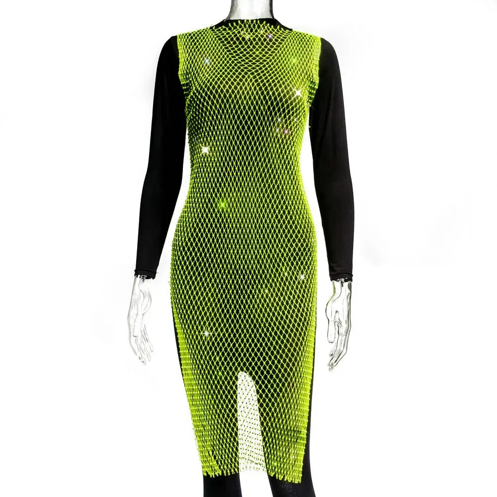 New Sexy Swimsuit Bikini Cover Up Beach Dress Women Mesh Slit Sparkling Crystal Diamond Cover Ups for Swimwear Women Pareo Plage