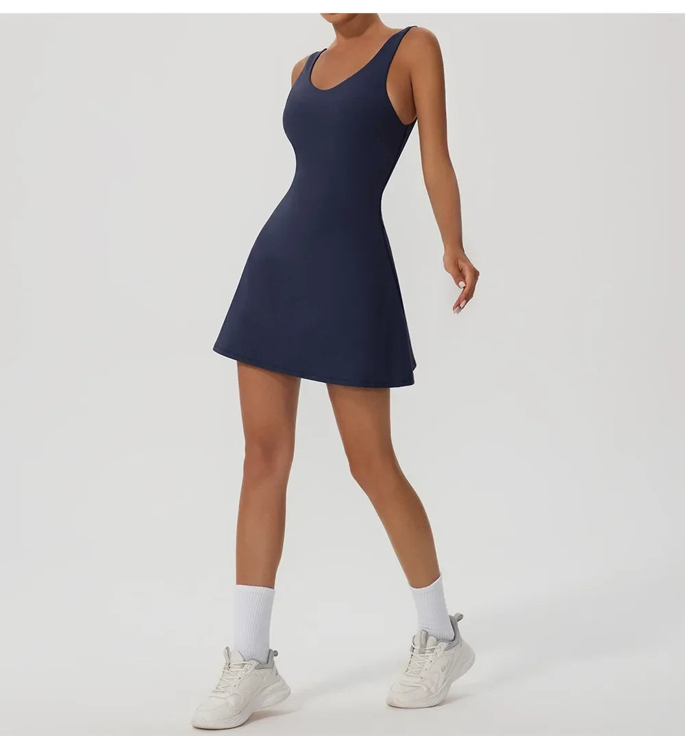 Tennis Fitness Dresses Women Fake Two Piece Sports Dress Outdoor Casual High Elasticity  Running Yoga Golf Mini Skirts
