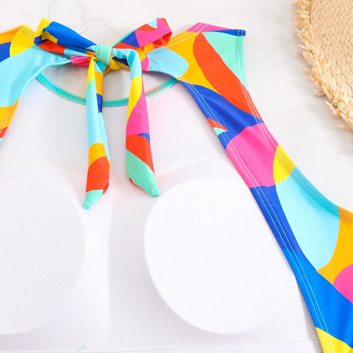 2026 Color Block Swimsuit One Piece Backless Printed Swimwear Women Bathers Bathing Swimming Swim Suit Padded Beachwear Summer