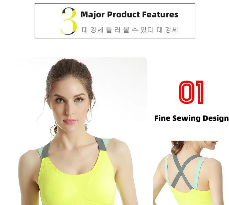 Sports Bra Women Patchwork Cross Back Straps Jogging Gym Crop Top Female Tops Fitness Yoga Shockproof Vest Sport Bras for Women