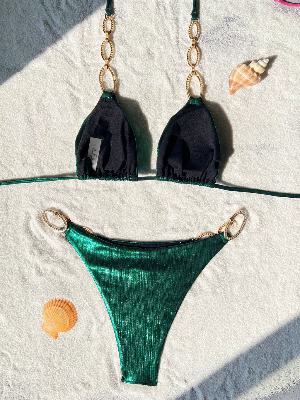 New Sexy Leopard Print Backless Swimsuit Halter Lace-up Swimwear Micro Bikini Set Chain Linked Beachwear Female Bathing Suits
