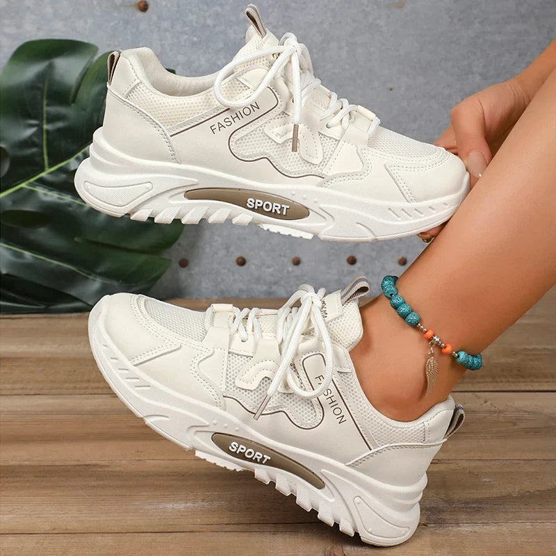 Fashion Lace Up Platform Sneaker Women Comfy Mesh Breathable Running Walking Shoes Woman Non Slip Thick Bottom Vulcanized Shoes