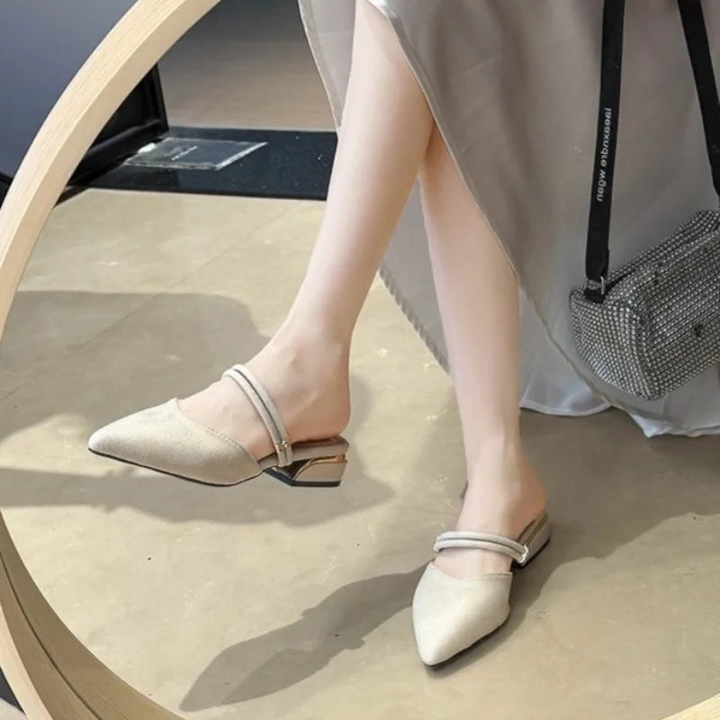 Sandals for Woman Chunky Pointed Toe Footwear Summer 2026 Thick Heel Block High  Pumps Women's Shoes Slippers