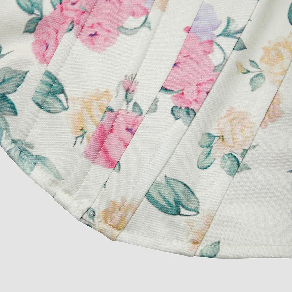 Summer Women Floral Y2K Crop Tops Printed Sleeveless Fishbone Corset Woman Sexy Backless Slim Strapless Streetwear Camisole