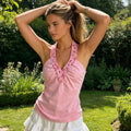 Women Solid Color Halter Top Sleeveless Backless Shiny Sequined Summer Vest for Club Party