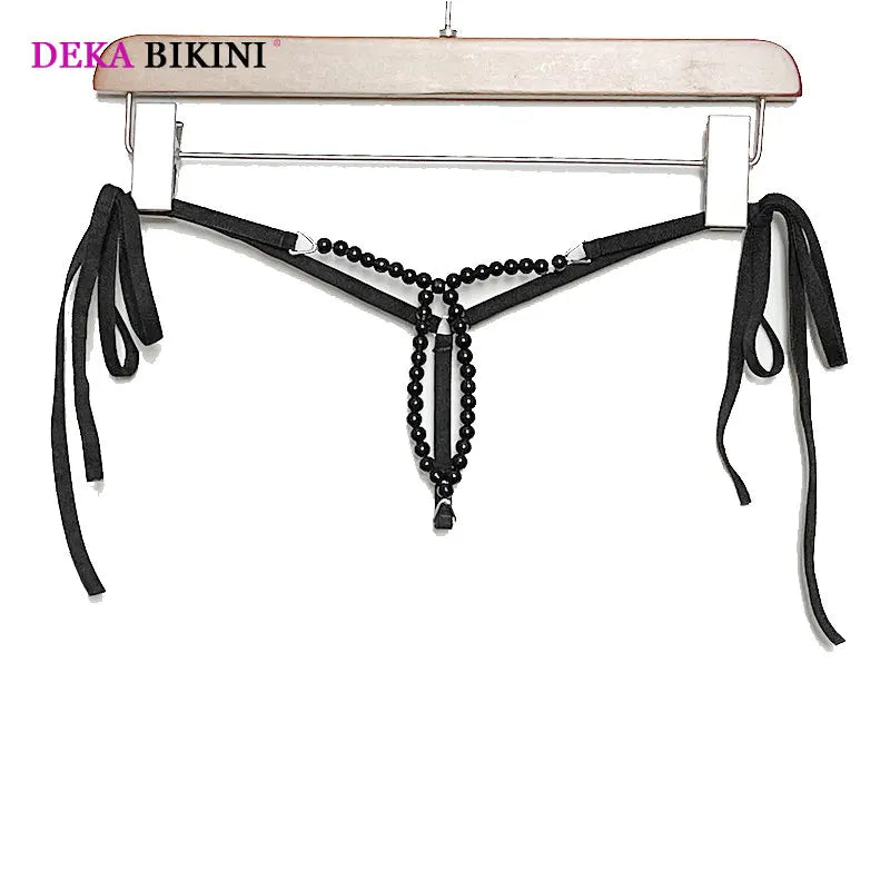 DEKA Women's Panties Swimming Open Crotchless Pearl Mini Micro Bikini Thongs G-Strings Swimsuit Briefs Exotic Lingerie Underwar
