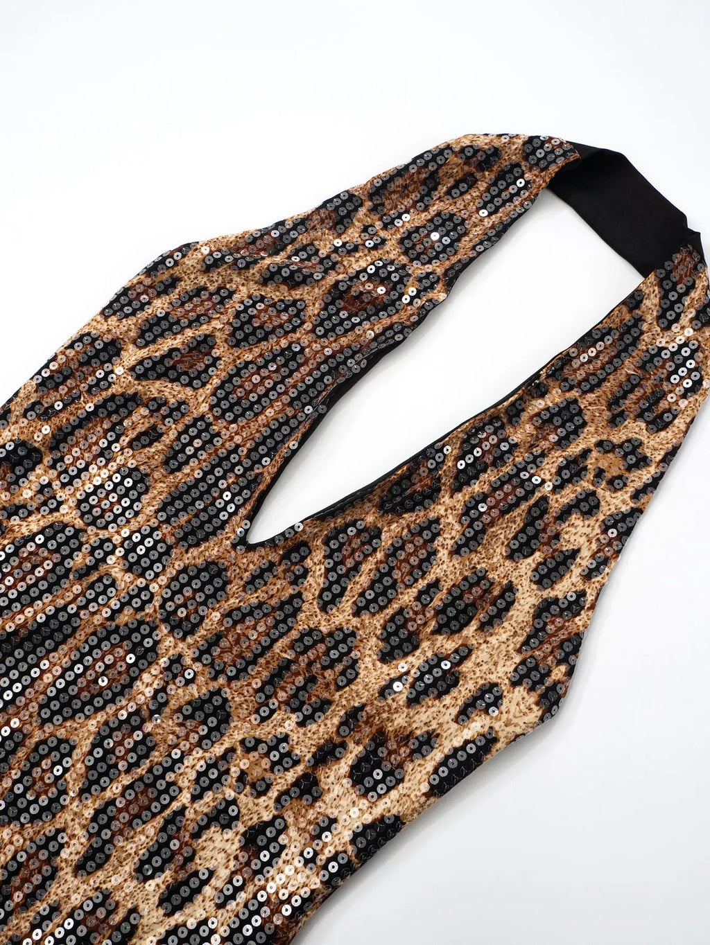 Sexy Halter Neck Off Shoulder Leopard Print Mini Dresses for Women Sleeveless Backless Sequins Skinny Party Night Club Dress