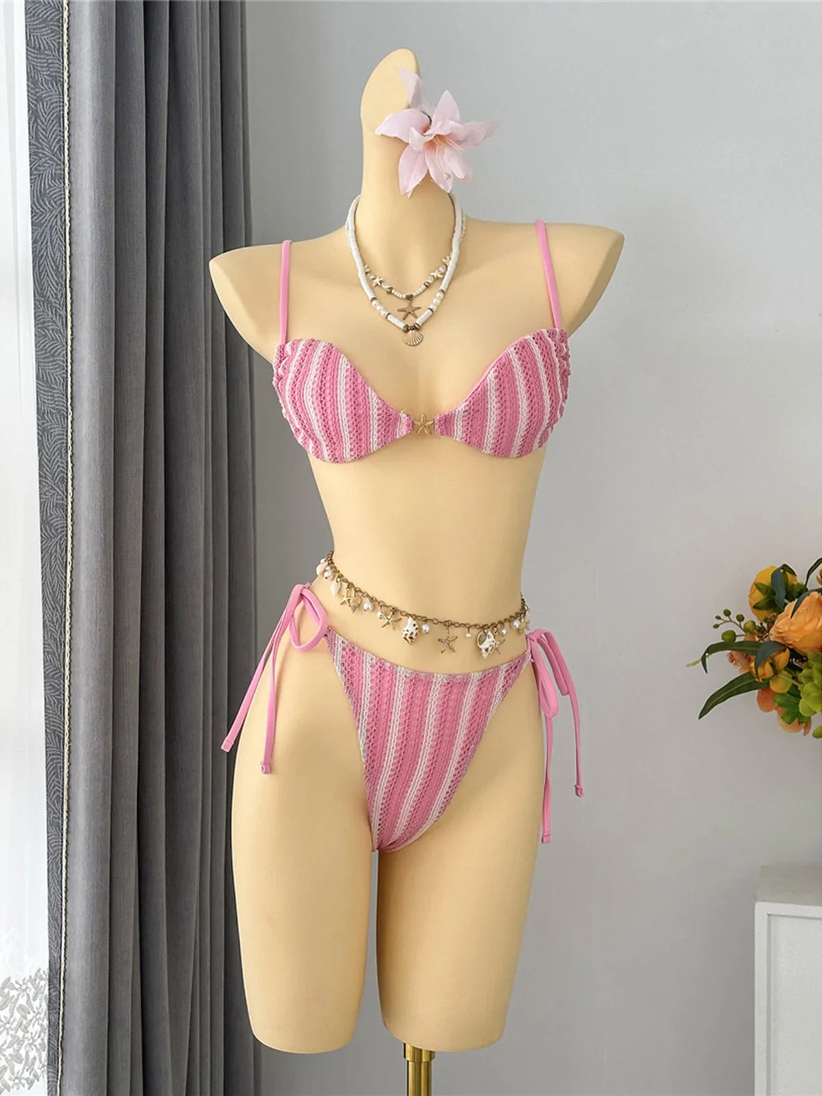 4PCS Striped With Long Sleeve Pants Bikini Female Swimsuit Women Swimwear Bather Bathing Suit Swim Four-pieces Bikini set K8072