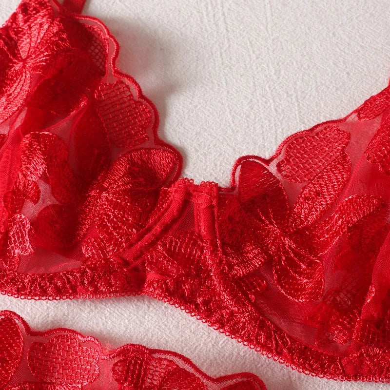 Toucheart 3 Piece Set Lingerie Garter Sets Lingerie For Woman Sexy Mini Skirt See-Through Embroidered Bra Erotic Underwear New