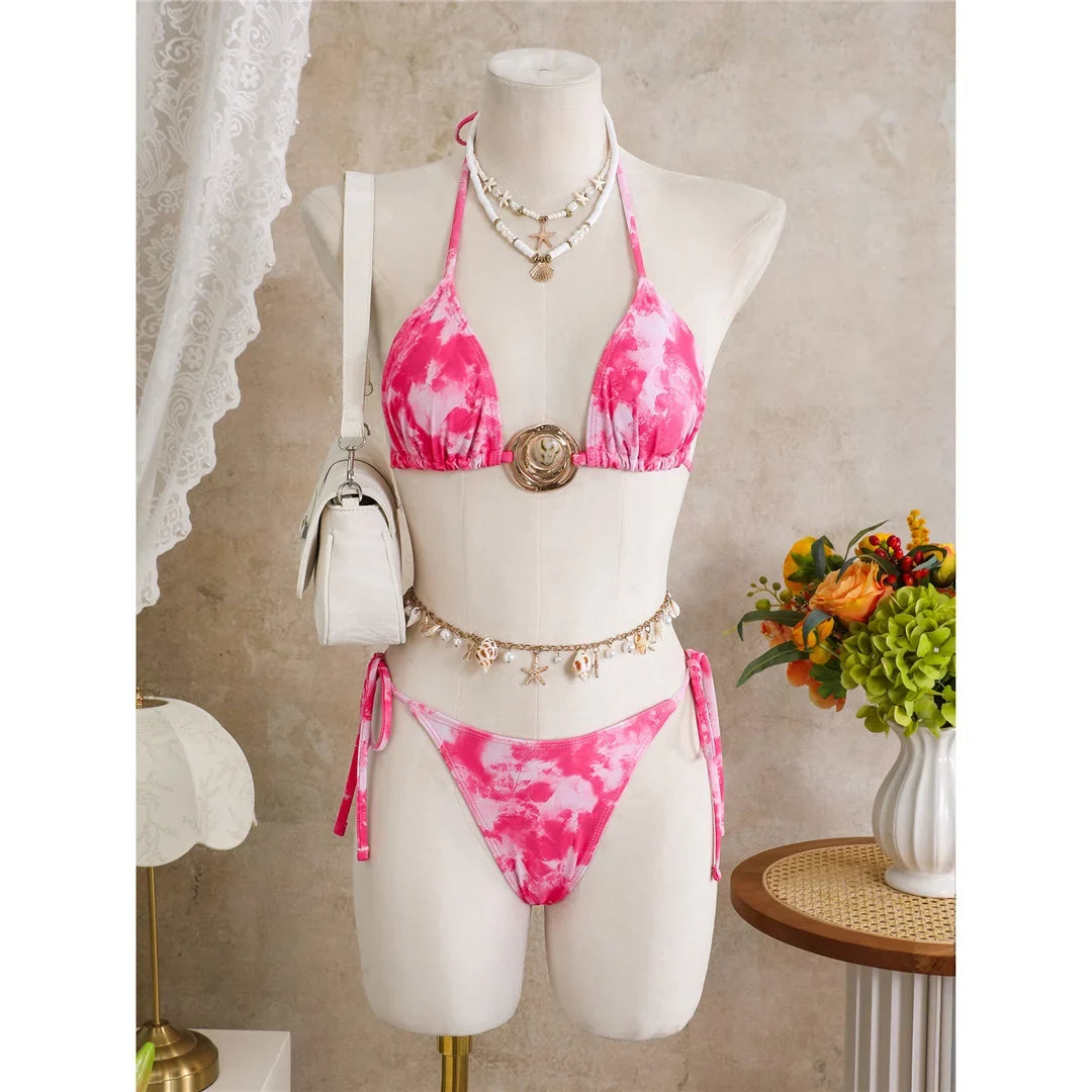 3PCS New With Skirt Tie Dye Halter Bikini Women Swimwear Female Swimsuit Bather Bathing Suit Swim Three-pieces Bikini set K8069