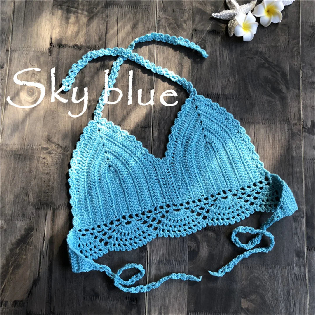 S - XL 9 Colors Crochet Knitted Bikini Top Female Swimsuit Women Swimwear Bather Bathing Suit Swim Hollow Out Beach Top V4194