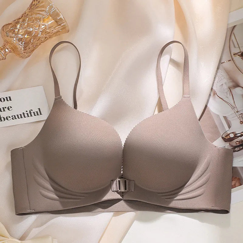 MOYISU Seamless Front Closure Push Up Bra for Small Chest Anti-Sag Wireless Bralette | Breathable Medium Coverage Tuck Side Fat