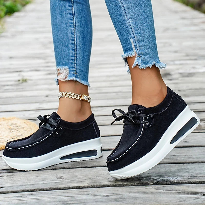 Red Chunky Platform Sneakers Women Comfortable Non Slip Thick Sole Casual Shoes Woman Plus Size 43 Lace Up Sport Shoes Female
