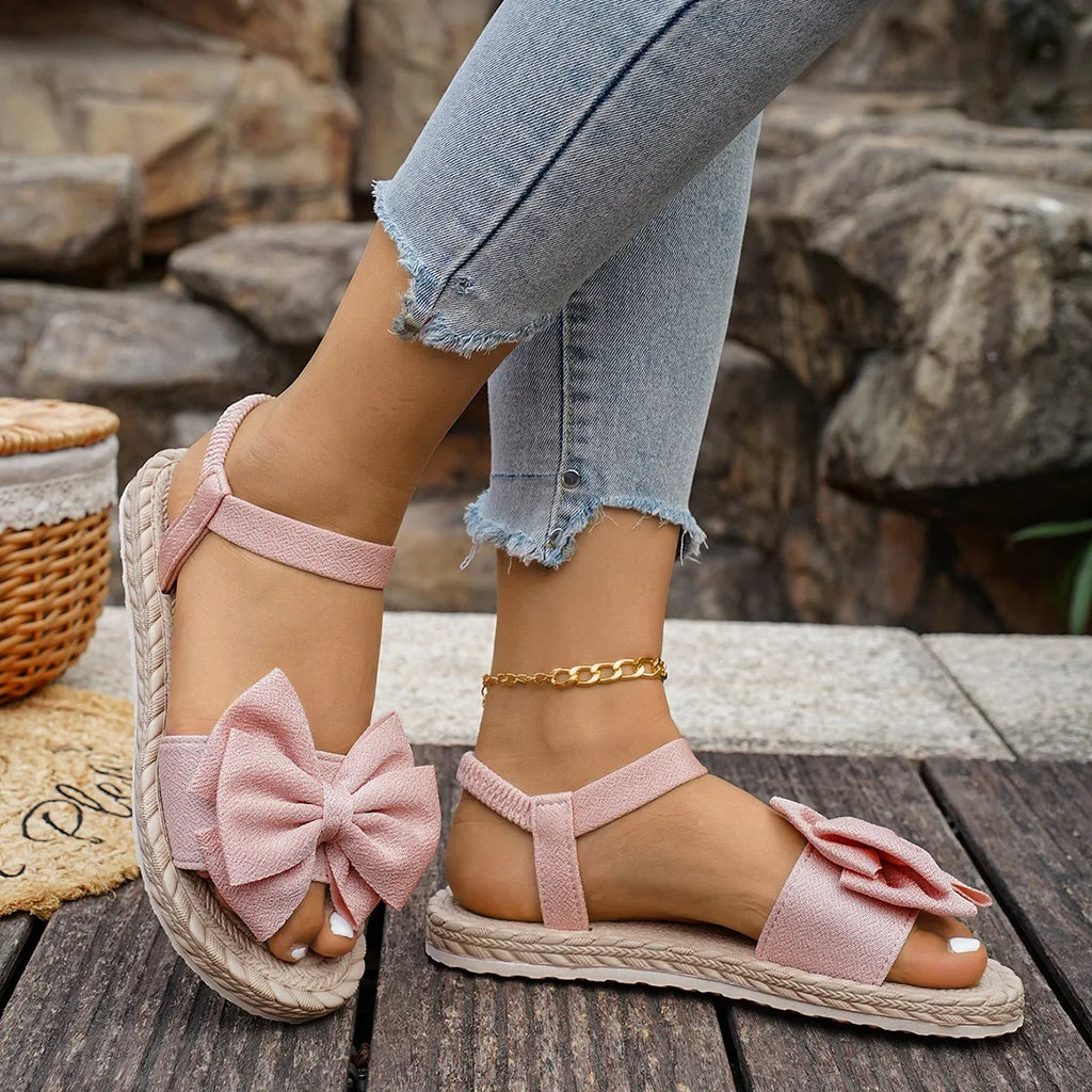 Flat Sandals Fashion Beach Slippers Outdoor Bow Tie Flat Shoes Home Women Anti-slip Trend Sandals Lightweight Sandals